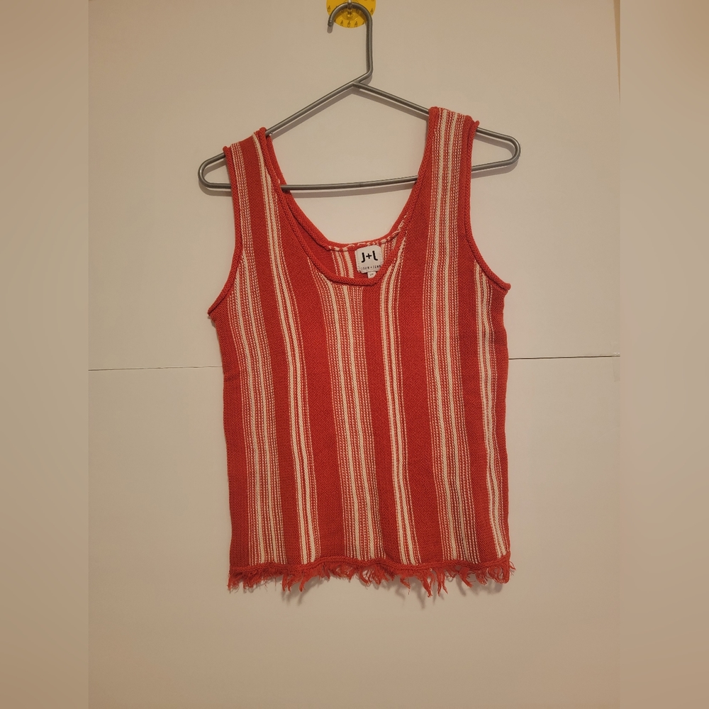 Adorable Women's sweater vest by John & Jenn. Orange with white strip